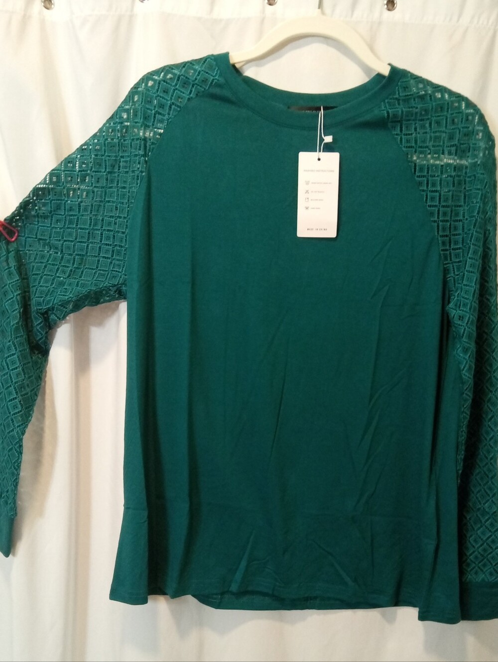 NWT Emerald Lace Shoulder Long Sleeve Office Casual Dress Blouse Flowy Top Shirt